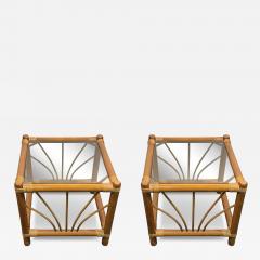 MID CENTURY PAIR OF BAMBOO RATTAN AND GLASS END TABLES - 4288161