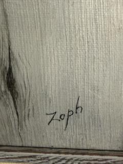 MID CENTURY RAKE CARVED FROM TREE WITH SHADOW PAINTING SIGNED ZOPH - 4503256