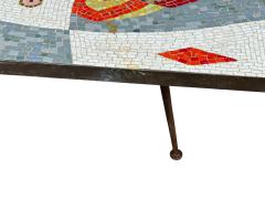 MID CENTURY RICHLY COLORED GLASS MOSAIC WOMAN PLAYING GUITAR COFFEE TABLE - 4578510