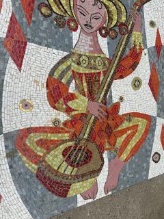 MID CENTURY RICHLY COLORED GLASS MOSAIC WOMAN PLAYING GUITAR COFFEE TABLE - 4578516