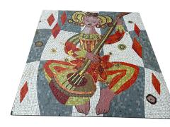 MID CENTURY RICHLY COLORED GLASS MOSAIC WOMAN PLAYING GUITAR COFFEE TABLE - 4578518