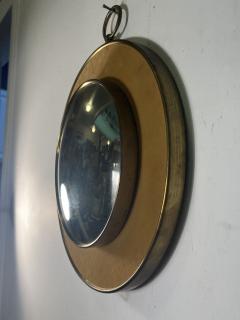 MID CENTURY ROUND VELVET AND BRASS CONVEX MIRROR WITH BRASS RING - 3735172