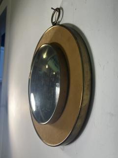 MID CENTURY ROUND VELVET AND BRASS CONVEX MIRROR WITH BRASS RING - 3735173