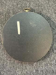 MID CENTURY ROUND VELVET AND BRASS CONVEX MIRROR WITH BRASS RING - 3735334