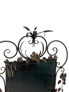 MID CENTURY SCROLLED FLOWER LEAVES METAL DECORATED FRAMED MIRROR - 4593038