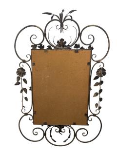 MID CENTURY SCROLLED FLOWER LEAVES METAL DECORATED FRAMED MIRROR - 4593048