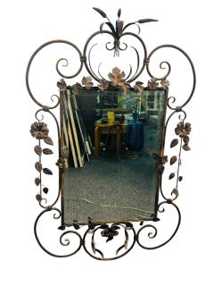MID CENTURY SCROLLED FLOWER LEAVES METAL DECORATED FRAMED MIRROR - 4594703