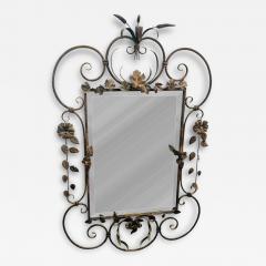 MID CENTURY SCROLLED FLOWER LEAVES METAL DECORATED FRAMED MIRROR - 4594710