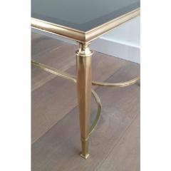MID CENTURY SOLID BRASS COFFEE TABLE WITH SMOKE GLASS CURVED STRETCHER - 796044