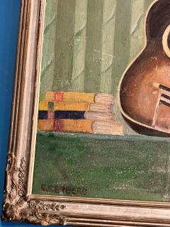 MID CENTURY STILL LIFE WITH GUITAR PAINTING SIGNED E GERBERG - 3043047