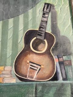 MID CENTURY STILL LIFE WITH GUITAR PAINTING SIGNED E GERBERG - 3043049