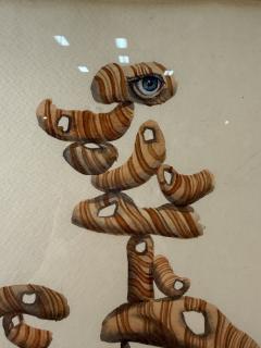 MID CENTURY SURREALIST WATERCOLOR WITH DESERT SANDSTONE STRUCTURES WITH BLUE EYE - 4494800