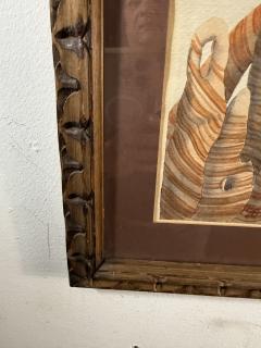 MID CENTURY SURREALIST WATERCOLOR WITH DESERT SANDSTONE STRUCTURES WITH BLUE EYE - 4494802