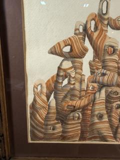 MID CENTURY SURREALIST WATERCOLOR WITH DESERT SANDSTONE STRUCTURES WITH BLUE EYE - 4494806