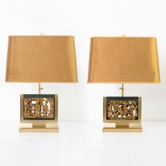 MID CENTURY TABLE LAMPS POLISHED SOLID BRASS MOUNTED ASIAN GILT WOOD CARVINGS  - 2121801