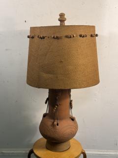 MID CENTURY TERRACOTTA TRIBAL LAMP WITH ORIGINAL CUSTOM SHADE - 4156736