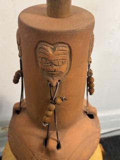 MID CENTURY TERRACOTTA TRIBAL LAMP WITH ORIGINAL CUSTOM SHADE - 4156740
