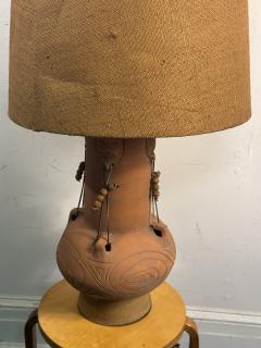 MID CENTURY TERRACOTTA TRIBAL LAMP WITH ORIGINAL CUSTOM SHADE - 4156741