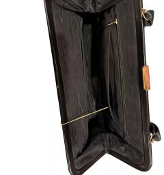 MID CENTURY VIOLIN FLOWERS NEEDLEPOINT BLACK LEATHER HANDBAG - 4557708