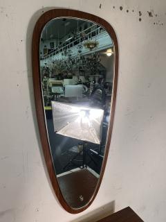 MID CENTURY WOOD FRAMED MIRROR WITH WALL MOUNTED SHELF WITH GLASS DRAWER - 3347105