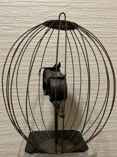MIXED METALS BRUTALIST OWLS IN CAGE SCULPTURE - 2993026