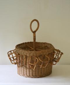 MId Century Woven Rattan Wine Basket - 2161545