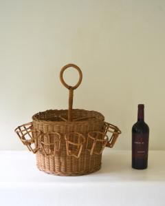 MId Century Woven Rattan Wine Basket - 2161552