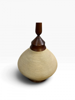MODERN CERAMIC ROPE DESIGN WALNUT LAMP WITH WOODEN SLATS LUREX SHADE - 4779444