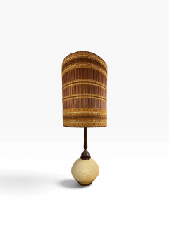 MODERN CERAMIC ROPE DESIGN WALNUT LAMP WITH WOODEN SLATS LUREX SHADE - 4779445