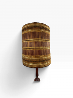 MODERN CERAMIC ROPE DESIGN WALNUT LAMP WITH WOODEN SLATS LUREX SHADE - 4779447