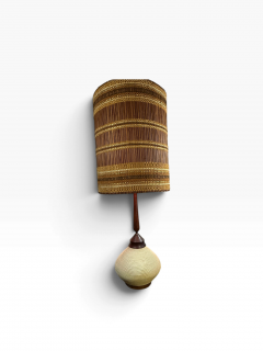 MODERN CERAMIC ROPE DESIGN WALNUT LAMP WITH WOODEN SLATS LUREX SHADE - 4779451
