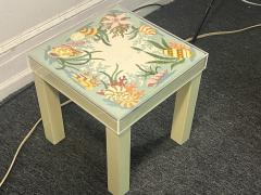 MODERN COLORFUL SEA SHELL SEA LIFE NEEDLEPOINT LUCITE TOP TABLE - 4133458