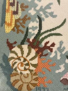 MODERN COLORFUL SEA SHELL SEA LIFE NEEDLEPOINT LUCITE TOP TABLE - 4133461