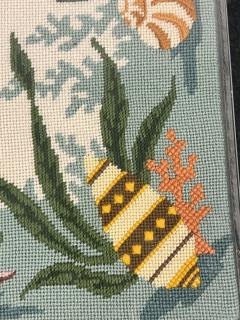 MODERN COLORFUL SEA SHELL SEA LIFE NEEDLEPOINT LUCITE TOP TABLE - 4133462