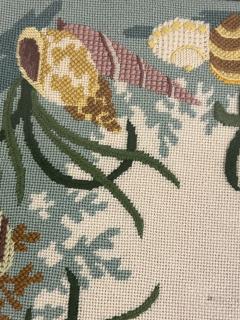 MODERN COLORFUL SEA SHELL SEA LIFE NEEDLEPOINT LUCITE TOP TABLE - 4133468