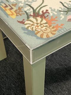 MODERN COLORFUL SEA SHELL SEA LIFE NEEDLEPOINT LUCITE TOP TABLE - 4133472