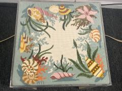 MODERN COLORFUL SEA SHELL SEA LIFE NEEDLEPOINT LUCITE TOP TABLE - 4133475