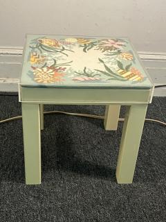 MODERN COLORFUL SEA SHELL SEA LIFE NEEDLEPOINT LUCITE TOP TABLE - 4133476
