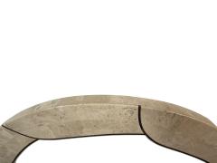 MODERN CURVED TESSELLATED TAUPE CREAM MARBLE INLAID BRASS MIRRORS - 4523981