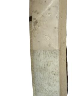 MODERN CURVED TESSELLATED TAUPE CREAM MARBLE INLAID BRASS MIRRORS - 4523984