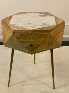 MODERN ITALIAN PAIR OF MULTI FACETED HEXAGONAL WOOD AND MARBLE TRIPOD TABLES - 1794016