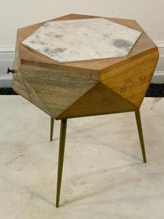 MODERN ITALIAN PAIR OF MULTI FACETED HEXAGONAL WOOD AND MARBLE TRIPOD TABLES - 1794017