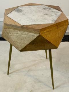 MODERN ITALIAN PAIR OF MULTI FACETED HEXAGONAL WOOD AND MARBLE TRIPOD TABLES - 1794019