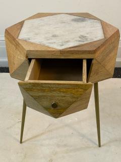 MODERN ITALIAN PAIR OF MULTI FACETED HEXAGONAL WOOD AND MARBLE TRIPOD TABLES - 1794020