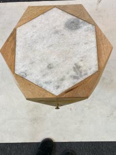 MODERN ITALIAN PAIR OF MULTI FACETED HEXAGONAL WOOD AND MARBLE TRIPOD TABLES - 1794022