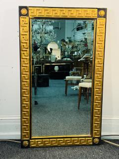 MODERN NEOCLASSICAL BLACK AND GOLD WOOD GREEK KEY MIRROR - 3886115