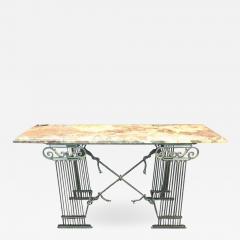 MODERN NEOCLASSICAL MARBLE AND DECORATIVE MIXED METALS COLUMN BASE CONSOLE - 835894