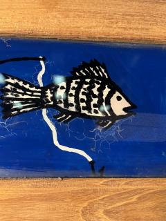 MODERN PAIR OF REVERSE PAINTINGS ON GLASS MAN FISHING - 4691248