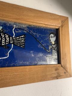 MODERN PAIR OF REVERSE PAINTINGS ON GLASS MAN FISHING - 4691252