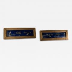 MODERN PAIR OF REVERSE PAINTINGS ON GLASS MAN FISHING - 4693934